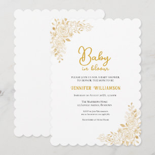 Floral Baby Shower invitation, gold tones Invitation