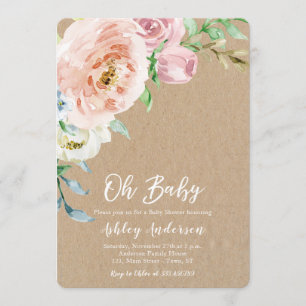 Floral Baby shower kraft rustic Invitation