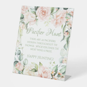 Floral Baby Shower Pacifier Hunt Game Pedestal Sign