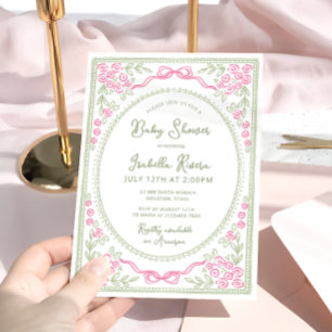 Floral Baby Shower Pink and Green  Invitation