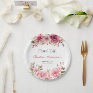 Floral Baby Shower Rose Colourful Paper Plate
