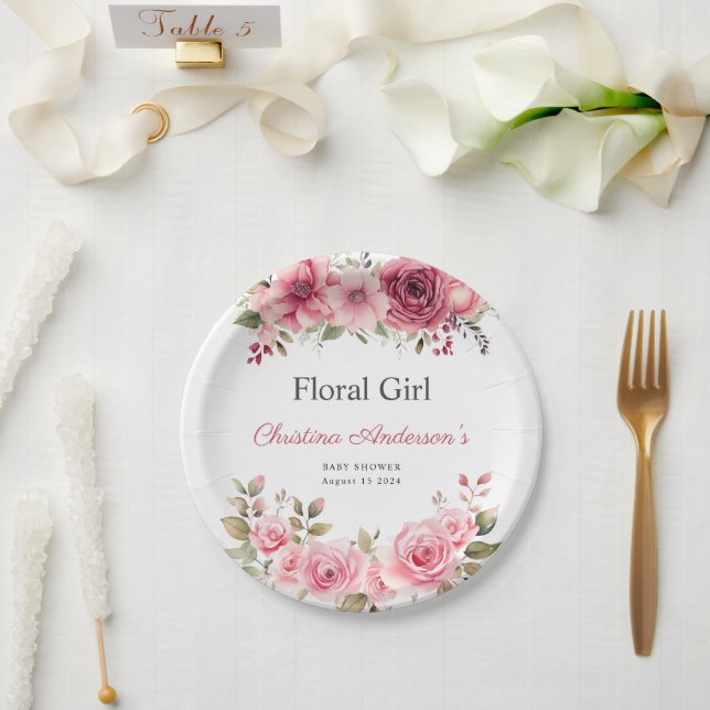 Floral Baby Shower Rose Colourful Paper Plate (Wedding)