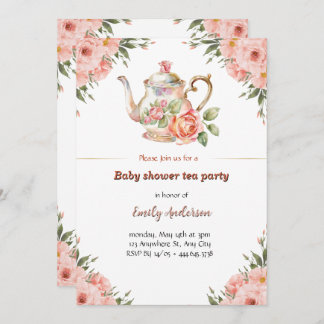 Floral Baby Shower Tea Party Invitation