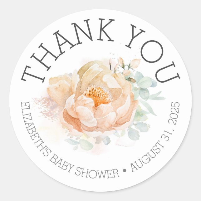 Floral Baby Shower Thank You Classic Round Sticker (Front)