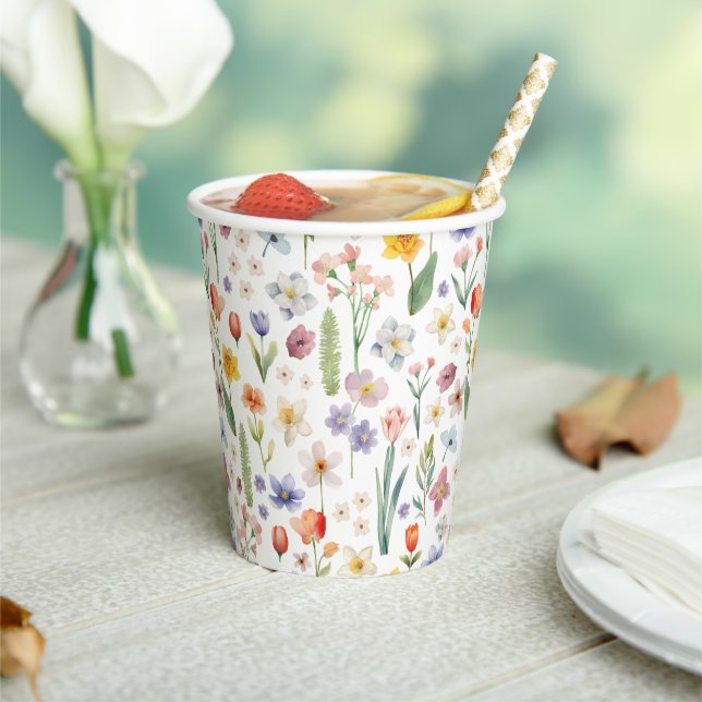 Floral Baby Shower – Watercolor Wildflowers Paper Cups (Insitu)