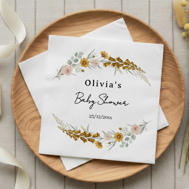 Floral Baby Shower yellow wildflower watercolor Napkin (Creator Uploaded)