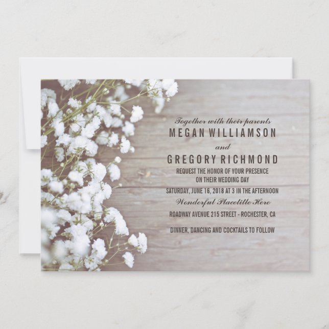 Floral- Baby's Breath Rustic Summer Simple Wedding Invitation (Front)