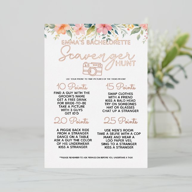 floral Bachelorette Scavenger Hunt Game Bridal (Standing Front)