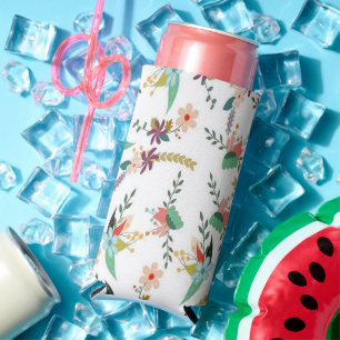 Floral backdrop pattern white seltzer can cooler