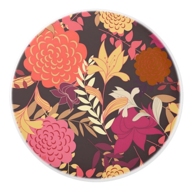 Floral background 2 ceramic knob (Front)