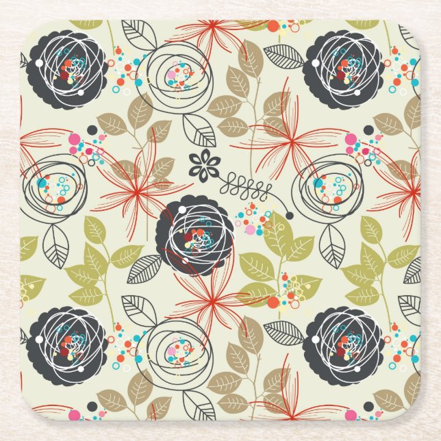 Floral background 2 square paper coaster (Front)
