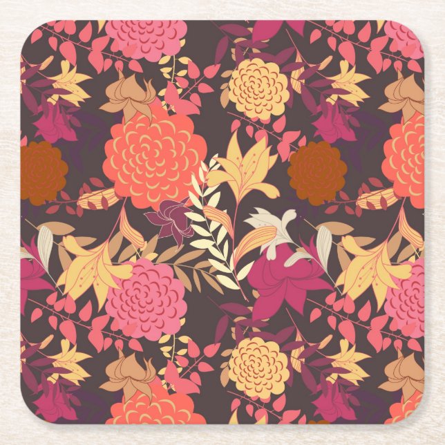 Floral background 2 square paper coaster (Front)