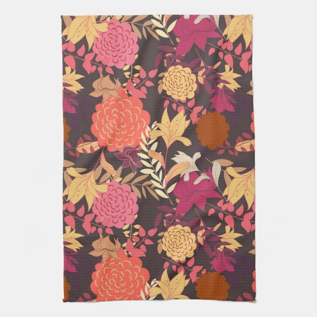 Floral background 2 tea towel (Vertical)