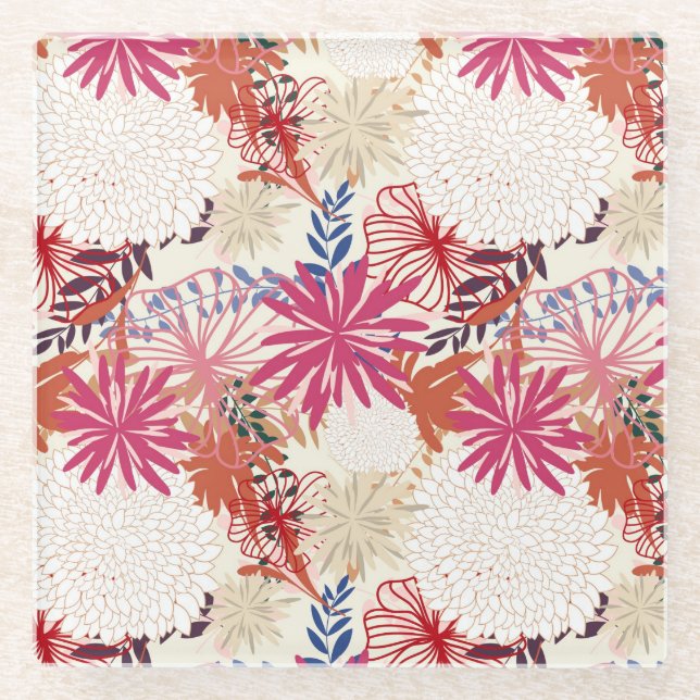 Floral background 3 glass coaster (Front)