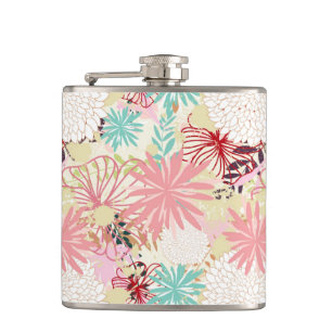 Floral background 4 hip flask