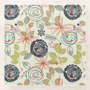 Floral background glass coaster