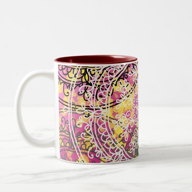 Floral background  manda throw pillow Two-Tone coffee mug (Left)