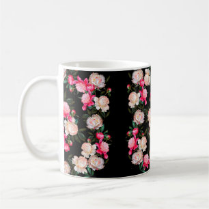 Floral background. Peonies pink and white on a dar Coffee Mug