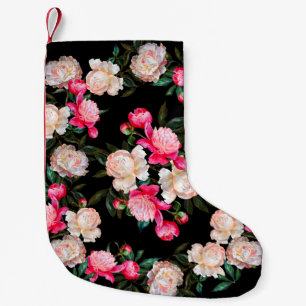 Floral background. Peonies pink and white on a dar Small Christmas Stocking