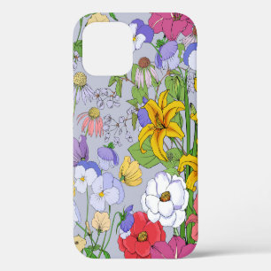 Floral background seamless vintage. Lilies, pansie iPhone 12 Case