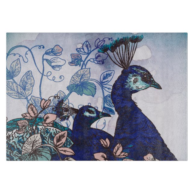 Floral Background with Peacocks Cutting Board (Front)