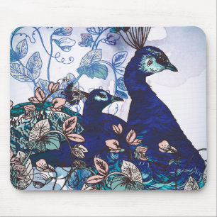 Floral Background with Peacocks Mouse Pad