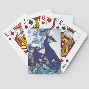 Floral Background with Peacocks Playing Cards