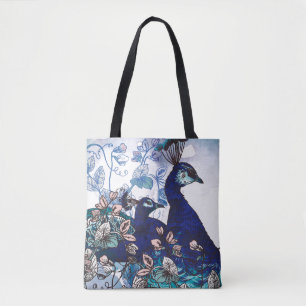 Floral Background with Peacocks Tote Bag