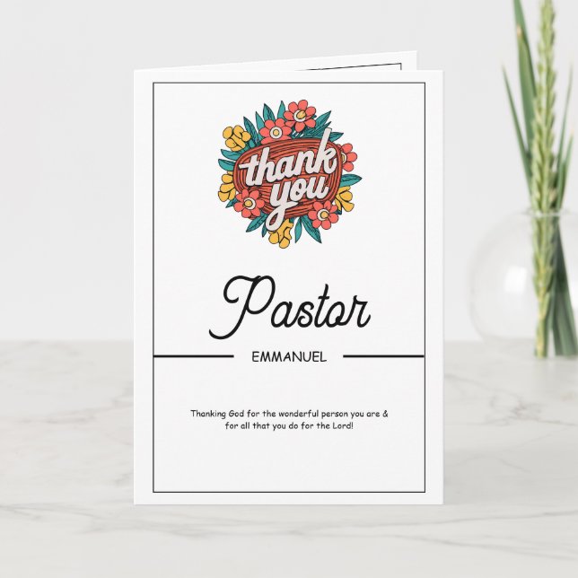 Floral Badge Pastor Appreciation Card (Front)