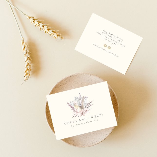 Floral Bakery Pastry Chef Baking Utensils Bouquet Business Card (Creator Uploaded)