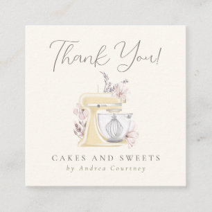 Floral Bakery Pastry Chef Mixer Cake Thank you Square Business Card