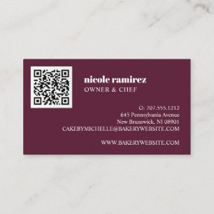 Floral Bakery Patisserie stripe burgundy QR CODE Business Card