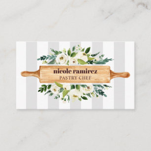 Floral Bakery Rolling Pin Cake Design striped grey Business Card