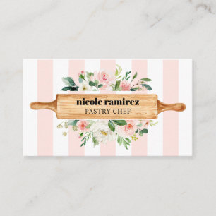 Floral Bakery Rolling Pin Patisserie social media Business Card
