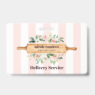 Floral Bakery Rolling Pin Patisserie striped ID Badge