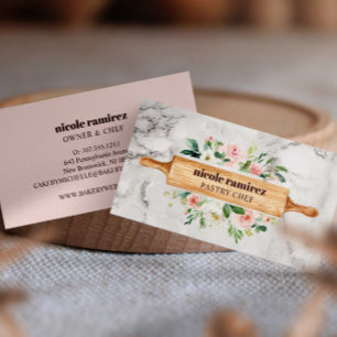 Floral Bakery Rolling Pin Patisserie white marble Business Card