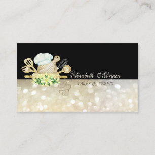 Floral Bakery Tools Gold Glitter Cupcake  Business Card