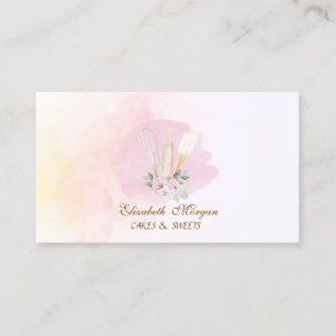 Floral Bakery Tools Watercolor Business Card