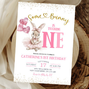 Floral Ballerina Bunny First Birthday Invitation