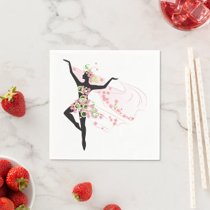 Floral Ballerina Silhouette Pink Blossom Dance Napkin