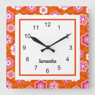 Floral Bandanna Print Square Wall Clock