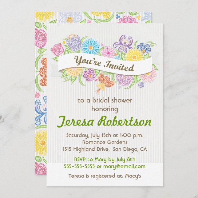 Floral Banner Bridal Shower Invitation (Front/Back)