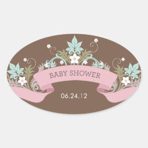 Floral Banner Pink Baby Shower Sticker