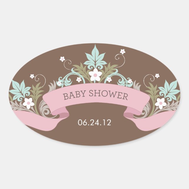 Floral Banner Pink Baby Shower Sticker (Front)