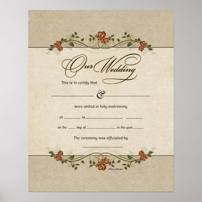 Floral Banner Wedding Certificate Poster (Front)