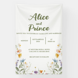 Floral banner wedding sign 
