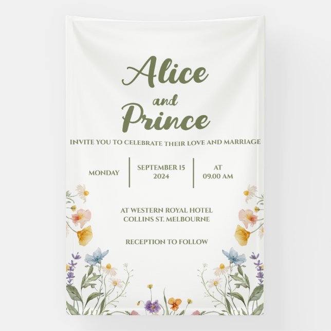 Floral banner wedding sign  (Vertical)