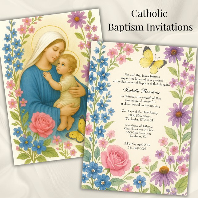 Floral Baptism Invitation for Baby Girl Butterfly (Creator Uploaded)