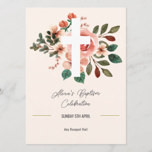 Floral Baptism Menu with Elegant Cross