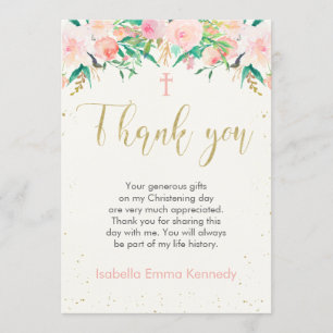Floral Baptism or Christening Thank You Card